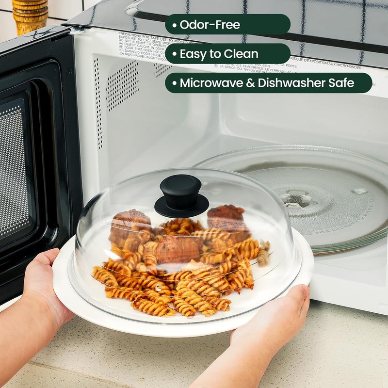 Snuvid 2 in 1, Glass Microwave Splatter Cover for Food & Microwave Place Mat, Plate Splatter Guard Lid with Easy Grip Silicone Handle Knob, Borosilicate Glass with Vent Hole, Food Grade, No Plastic, 10in - Image 4